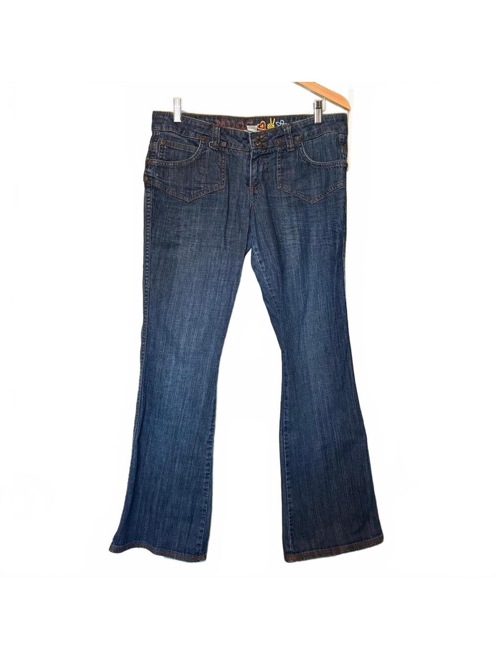 Y2K VTG Mudd Flare Jeans Size 11 Low-Rise Medium Blue Wash Bratz Indie Sleaze